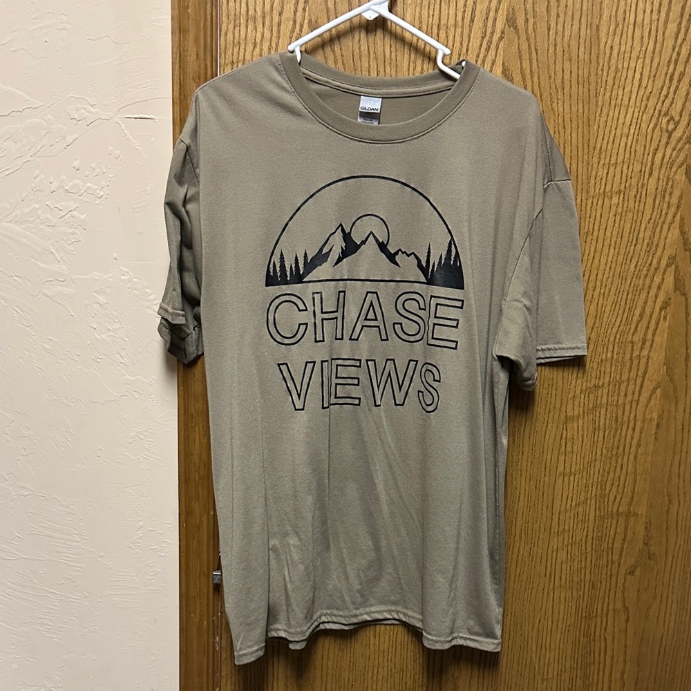 4 for $10 item Gildan Olive Short Sleeve Tee CHASE VIEWS' Mountain Graphic